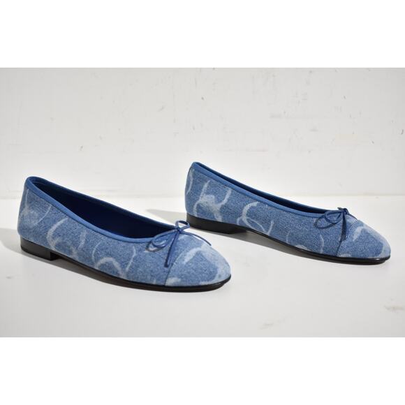 Chanel 23B Printed Denim Blue White CC Logo Bow Tie Ballet Ballerina Flat 36 - Picture 4 of 12